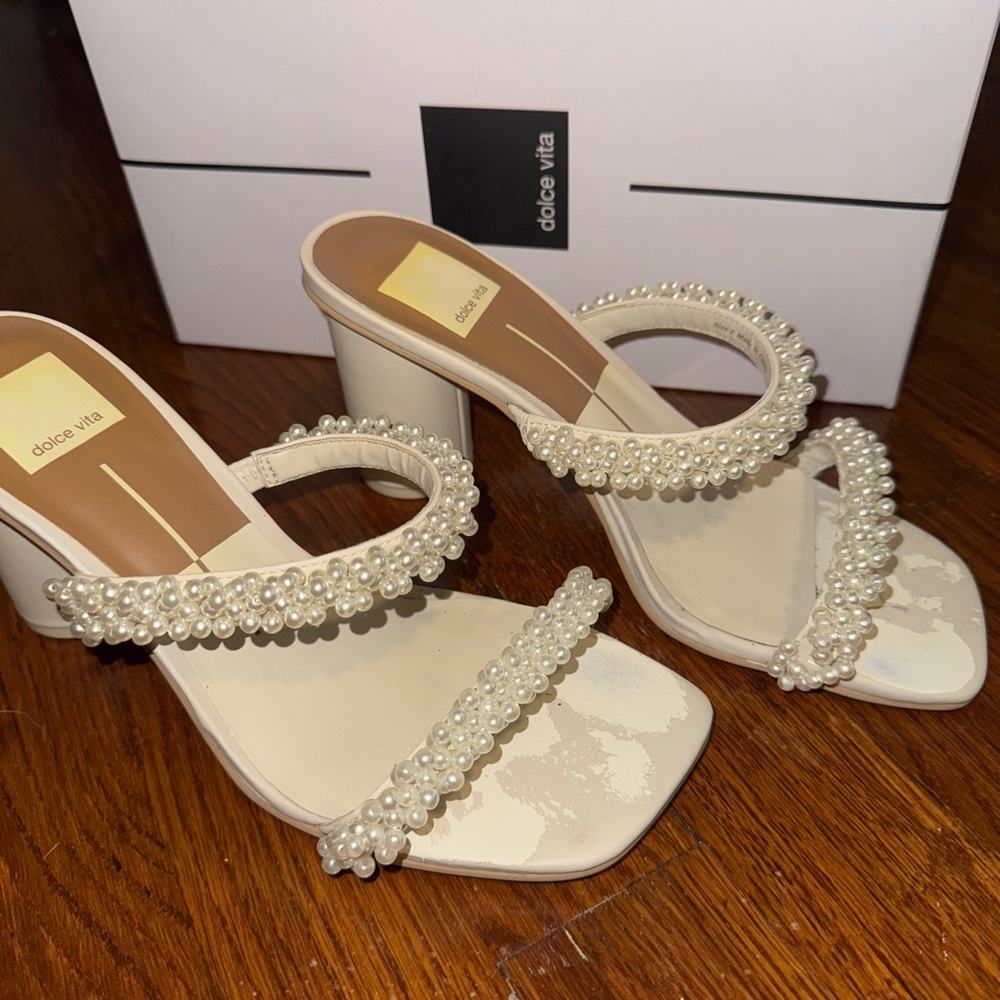 Dolce Vita Cream Pearl Embellished Heels